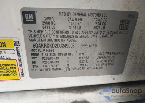 2013 Buick Enclave Leather из США, поврежденный, VIN 5GAKRCKD2DJ249093